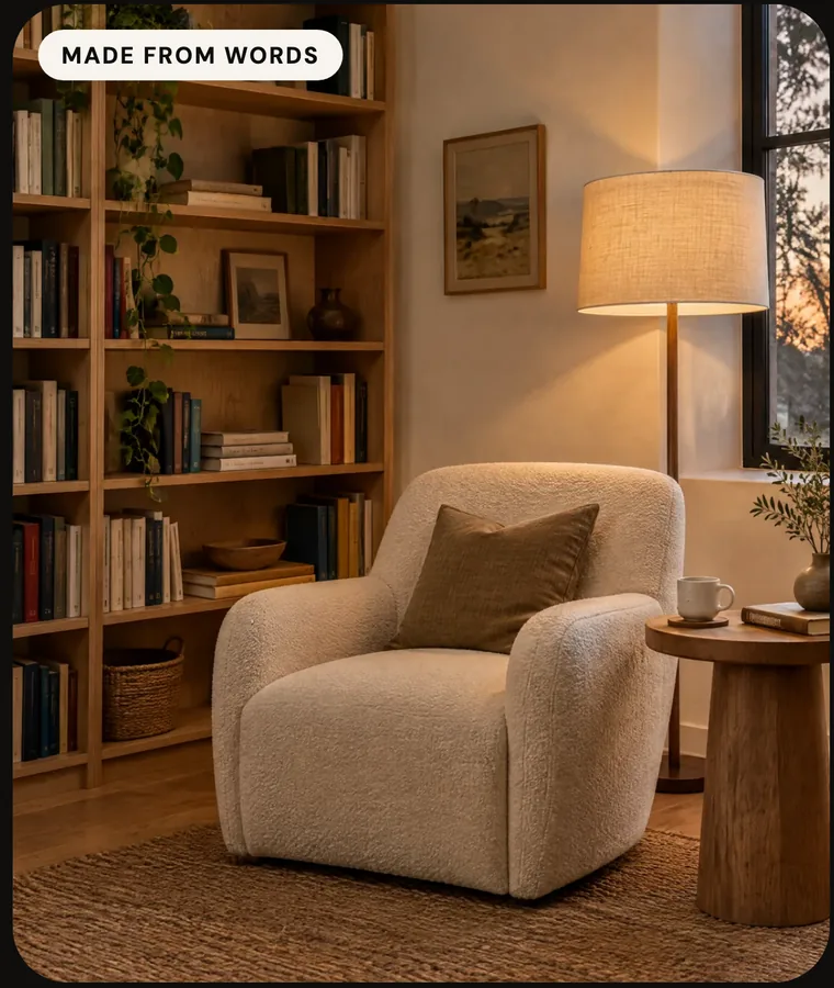 A reading nook created from a written description, with no photo